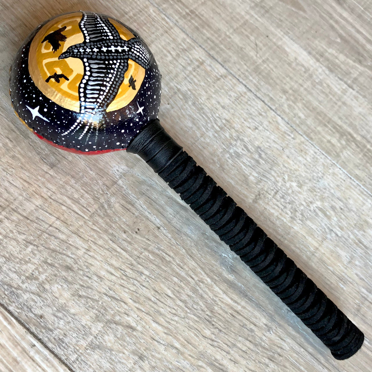 Raven Spirit Rattle - Black Wrapped Handle/Grip